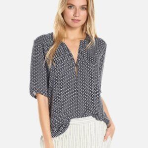 Theory 100% Silk Antazie Tile Geometric Keyhole Blouse Size Large